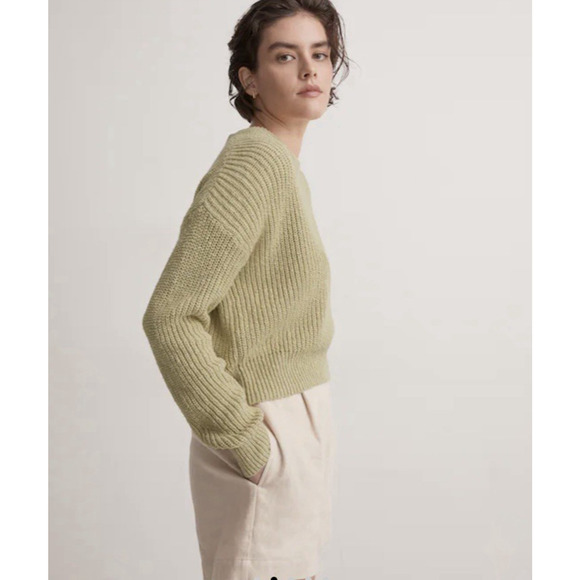 Madewell Textural-Knit Pullover Sweater Medium Pale Green Cropped Boxy Cotton - Picture 16 of 16